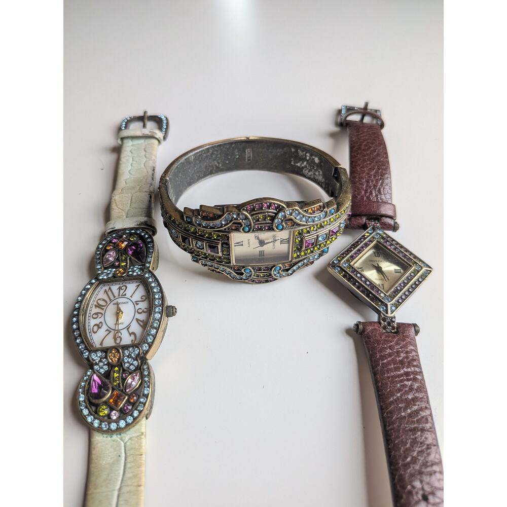Heidi Daus Mixed Lot of 3 Crystal Bejeweled Quartz Watches Bangle Strap Set